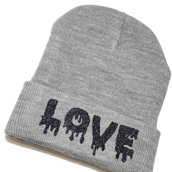 Winter Beanie Skully Hat with Drip Love Quote - Picture 2 of 4